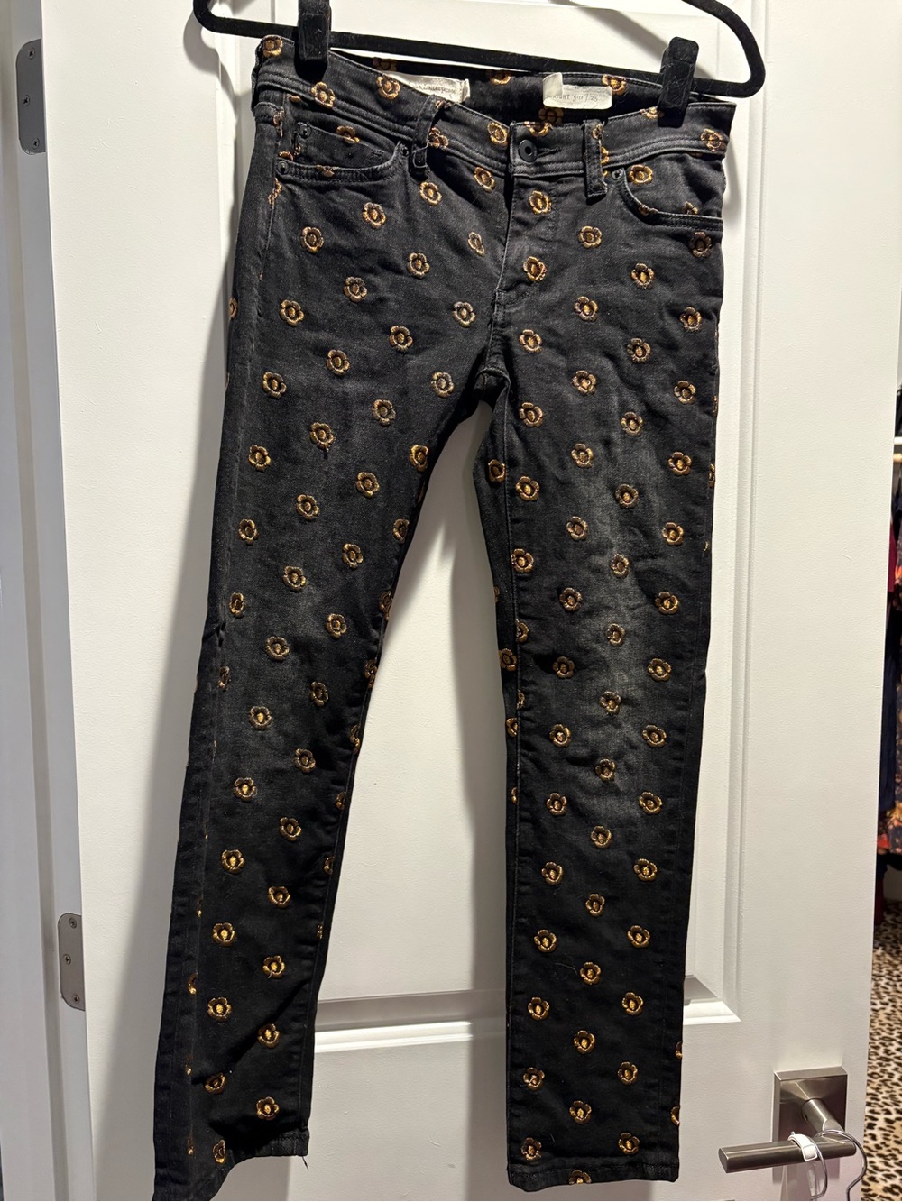 Pilcro Black Skinny Jeans with Gold Floral Embroidery